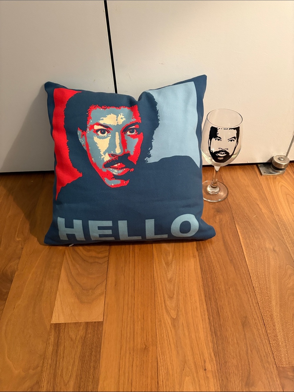 Lionel Richie Fan Pack “HELLO" Pop Art Face Accent Pillow & Wine Goblet